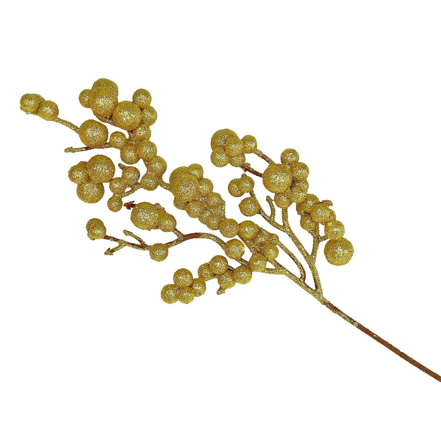 Веточка декоративная  30см золотистая с блеском