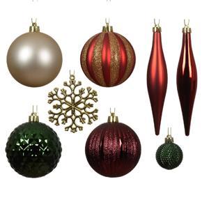 Набор елочных игрушек красные/зеленые/золотистые фигурки и шары d8см 46шт/уп