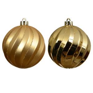 Шар золотистый с золотистыми линиями глянцевый/матовый d8см 6шт/уп
