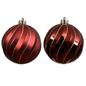 Шар бордовый с золотистыми линиями глянцевый/матовый d8см 6шт/уп