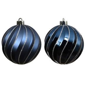 Шар синий с серебристыми линиями глянцевый/матовый d8см 6шт/уп