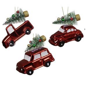 Декор Машинка красная с елкой 10см 3 в ассорт