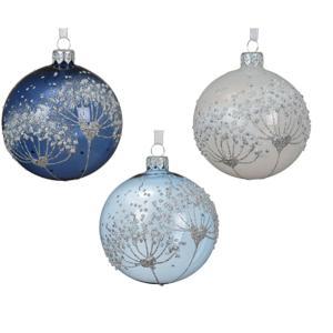 Шар стекло синий/голубой/белый с соцветием d8см 3 в ассорт