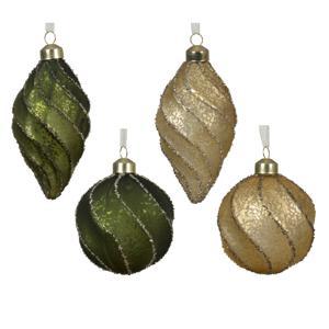 Шар/ Олива стекло перламутровый/зеленый d8см 4 в ассорт