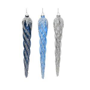 Декор Сосулька стекло синяя/голубая/серебристая 24см 3 в ассорт