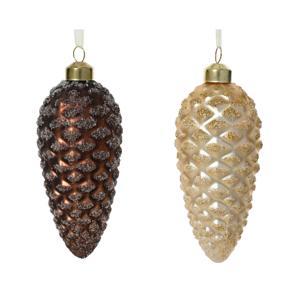 Декор Шишка стекло жемчужная/коричневая матовая с прозрачным бисером 12х6см 2 в ассорт