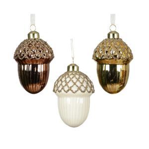 Декор Желудь стекло коричневый/золотистый/белый 9х6,5см 3 в ассорт