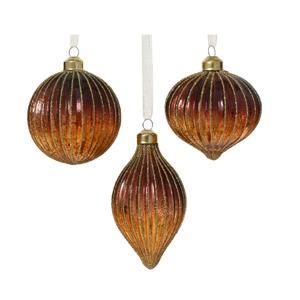 Шар/лук/олива стекло коричневые с блестящими линиями d8см 3 в ассорт