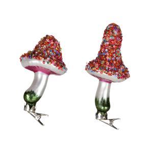 Декор Гриб стекло с бисером на шляпке на клипсе 10,6х5,5см 2 в ассорт