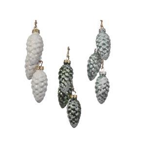 Декор Шишка стекло кремовая/зеленая/светло-зеленая 3 в связке 6х3см 3 в ассорт