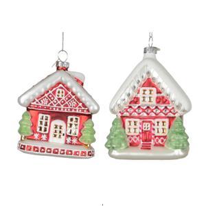 Декор Домик стекло красный с отделкой снегом 9,2х7,7см 2 в ассорт