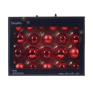 Шар стекло красный глянцевый/матовый/прозрачный d5/6/7см 21шт/уп