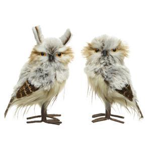 Декор Сова из гусиных перьев коричнево/серая 15см 2 в ассорт