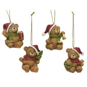 Декор Мишка с елкой/подарком/колокольчиком/венком 6х4,4см 4 в ассорт