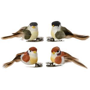 Декор Птички из утиного пера коричневая/зеленая 2,5х5,5х2см на клипсе 4шт/уп 2 в ассорт