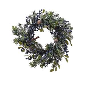 Венок еловый d40см зелено-голубой с синими ягодами