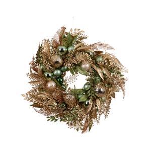Венок d50см с золотыми и зелеными шарами и веточками