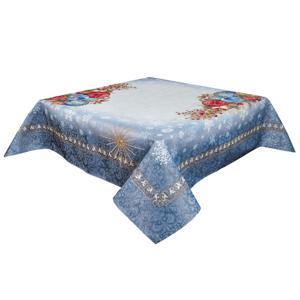 Скатерть Рождественская серо-голубая 137х280см гобелен с золотистым люрексом RUNNER333G-280
