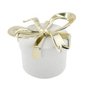 Декор Коробочка Сюрприз белая с золотым бантом круглая 7х7х6,5см