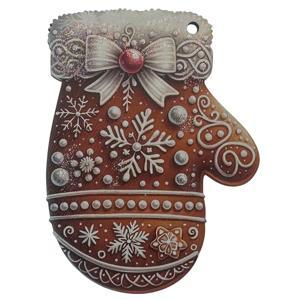 Декор Варежка коричневая с узором бантики/бусины/снежинки 6,5х8,5х0,3см