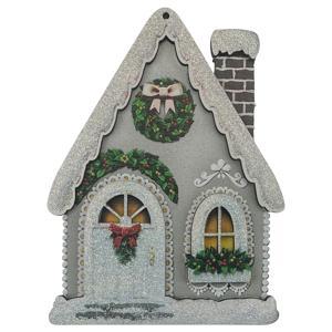Декор Домик серый с веночком 8,5х11х0,6см