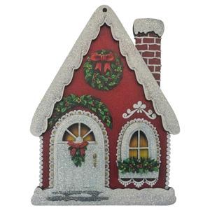 Декор Домик красный с веночком 8,5х11х0,6см