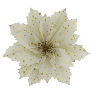 Декор Пуансеттия кремовая со звездами на клипсе 23см