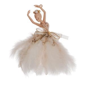 Декор Балерина бежевая с перьями 14х10х10см