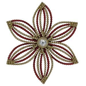 Декор Снежинка Эдельвейс золотисто-красная с блеском d14х2,5см