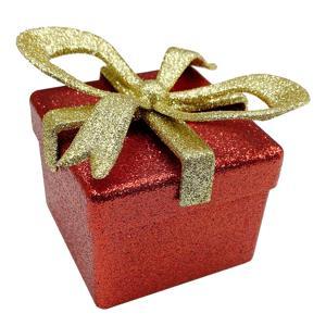 Декор Коробочка Сюрприз красная с золотым бантом квадрат 7,0х7,0х6,5см