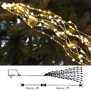 Гирлянда пучок 1м теплобелая с розочками и жемчужинами 90диодов LED indoor