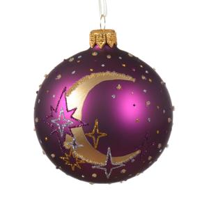 Шар стекло фиолетовый матовый Месяц и звезды d8см