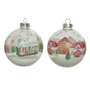 Шар стекло с домиками со снегом внутри d8см 3шт/уп 2 в ассорт