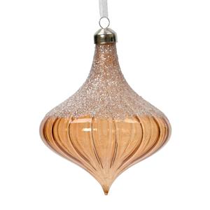 Декор Луковица стекло прозрачная янтарная мрамор с блестками d10х12см