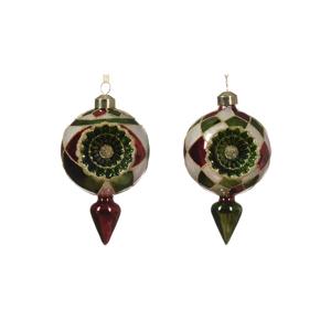 Декор Подвеска стекло перламутровая эмаль в зеленую/красную клетку d7,5х13,5см 2 в ассорт