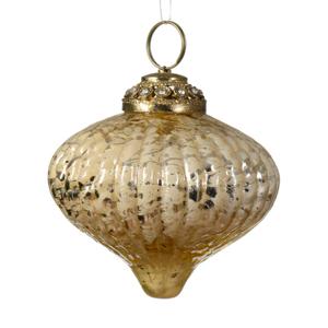 Декор Подвеска Луковица стекло золотистая со стразами под старину d8х8см