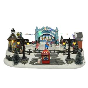 Декорация Деревня рождественская Каток музыкальная динамическая 28,5х41,5х16,5см кабель 1,8м 18LED разноцветная IP-20 indoor