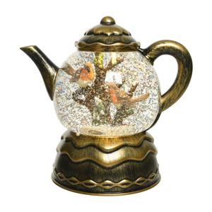 Декорация Чайник с птицами снежный 18x18x12cм 3 батарейки АА теплобелый 2LED indoor