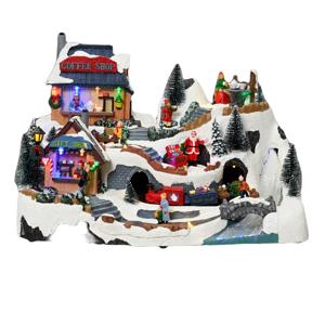 Декорация Деревня рождественская с кофейней и поездом музыкальная динамическая 39х26х27cм 19LED теплобелая IP-20 indoor