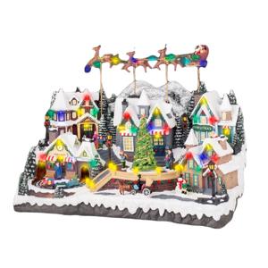 Декорация Деревня рождественская с поездом и оленьей упряжкой Санты музыкальная 55х32х37см кабель 1,8м 52LED теплобелая IP-20 indoor