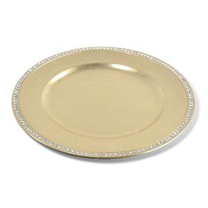 Тарелка декоративная пластик d33см золотистая со стразами толщина 3мм