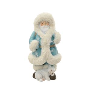 Декор Санта в белоголубой шубе белым медвежонком 32х16х15см