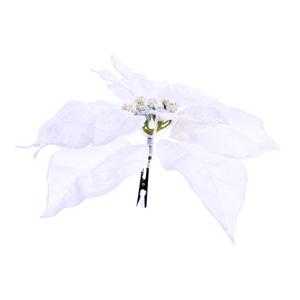 Декор Пуансеттия белая на клипсе 24см