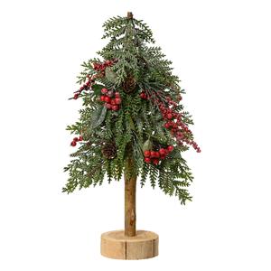 Елка         0,4м зеленая с ягодами и шишками блестящая с натуральным стволом d16см indoor