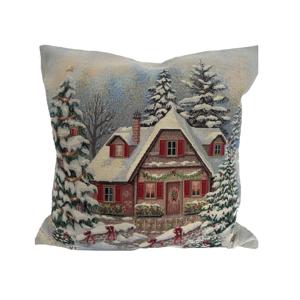 Наволочка Домик в лесу 45х45см гобелен с золотистым люрексом  KISS1376C