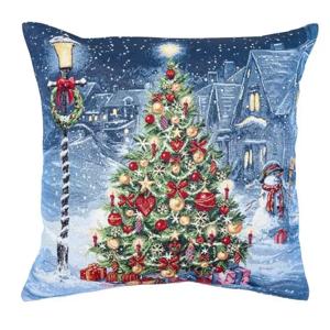 Наволочка Елочка у фонаря 45х45см гобелен с золотистым люрексом  ARES-NV