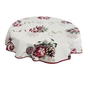 Скатерть Новогодние игрушки d240см гобелен с микрофиброй и с золотистым люрексом  ALLOVER34278-240D