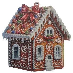 Декор Пряничный домик с бантиком и бусинами 9х9х0,3см
