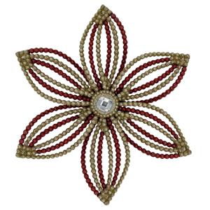 Декор Снежинка Эдельвейс золотисто-красная с блеском d14х2,5см