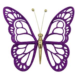 Декор Бабочка малая фиолетовая с блеском 14х12х1см